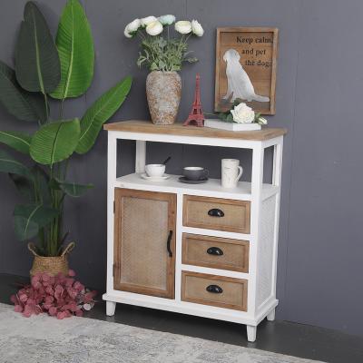 China Rustic YUANYU HOME Solid Wood White Sideboard Cabinet with 3 Drawers and 1 Door for Dining Room for sale