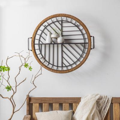 China Retro Bamboo Hanging Shelf Sofa Background Wall Decor Nordic Wall Hanging Decoration B&B Living Room Wall Decor Wholesale Minimalist Iron for sale