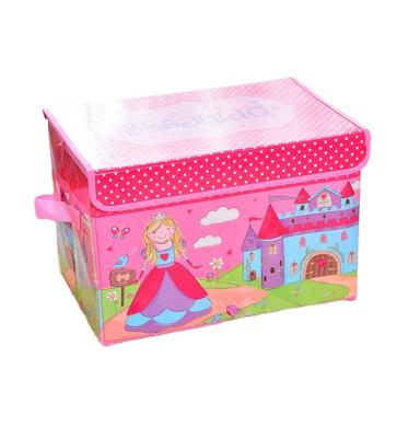 China Nonwoven Fabric Storage Box Cartoon Printing Folding Sustainable Waterproof Storage Box With Handles for sale