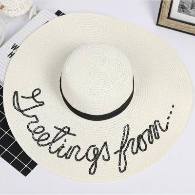 China Image Customized Logo Customized Women Summer Women Wide Brim Beach Sun Wide Brim Soft Paper Foldable Straw Hat for sale