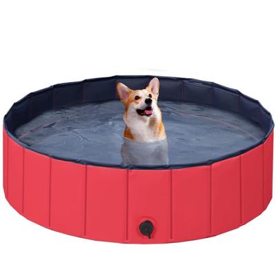 China Foldable Puppy Cat Paddling Pools Indoor Outdoor PVC Pet Pool 100 x 30cm Red for sale