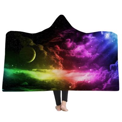 China Anti-Static Hooded Custom Blanket Flannel Fleece Kids Throw Blanket Portable Bedding Coat for sale