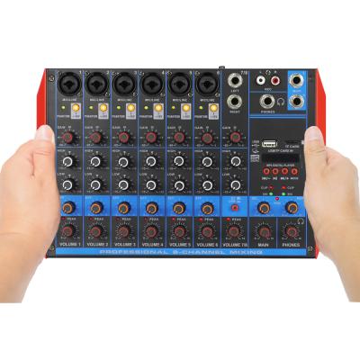 China 8 Way Channel Portable Audio Mixer MG8-USB MG8-USB Mixer 48V XLR 6.5mm USB BT Live Sound Card DJ Computer Laptop PC DJ for sale