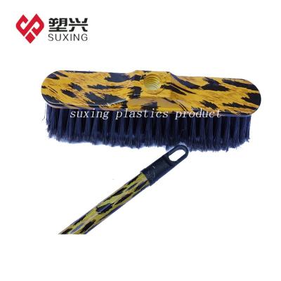 China Leopard Print Plastic House And Garden Household Cleaning Broom With Wooden Stick for sale