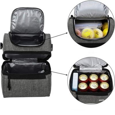 China Realsin Custom Travel Insulated Waterproof Adult Picnic Tote Double Deck Gray Shoulder Insulated Breakfast Lunch Cooler Box Bag for sale