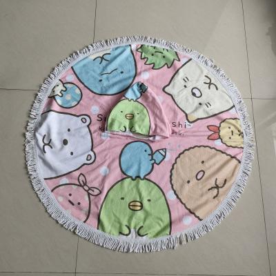 China Hotsale round microfiber custom  poncho towel kids printing beach tassel poncho beach towel for sale