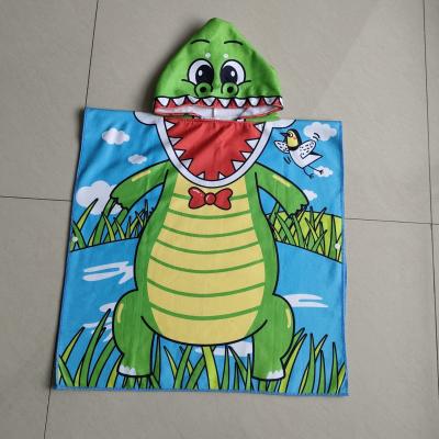 China Hotsale microfiber custom  poncho towel kids printing beach  poncho kids cartoon beach towel for sale