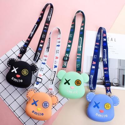 China Factory Wholesale Melancholy Wallet Kids Silicone Shoulder Messenger Charm Anime Bear Wallet Storage Bag Waterproof for sale