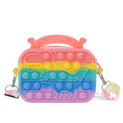 China 2022 New Rainbow Color Waterproof Silicone Children's Wallet Pushing Bubbles Stirring Sensory Toys Bag Cute Shoulder Bag for sale