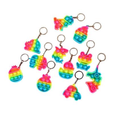 China Fashionable Custom Pop It Silicone Key Chain Mini Fidget Toy Keychain Rainbow Color Key Chain for sale