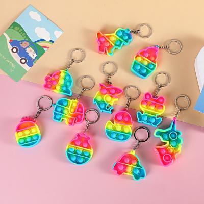 China Factory Outlet Trendy Pop It Silicone Key Chain Mini Fidget Toy Keychain Rainbow Color Key Chain for sale