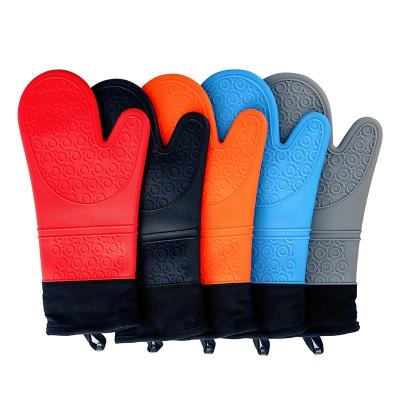 China Custom Waterproof Silicone Dotted Heat Resistant Gloves with Non-slip Cotton Kitchen BBQ Cooking Baking Oven Gloves for sale