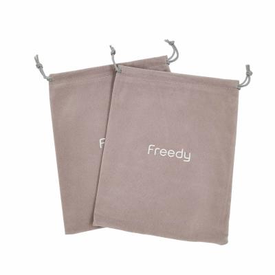 China Custom Moisture Proof Wig Bags For Packaging Drawstring Logo Gift Bag Gray Velvet Bag Custom Jewelry Packaging Pouch for sale