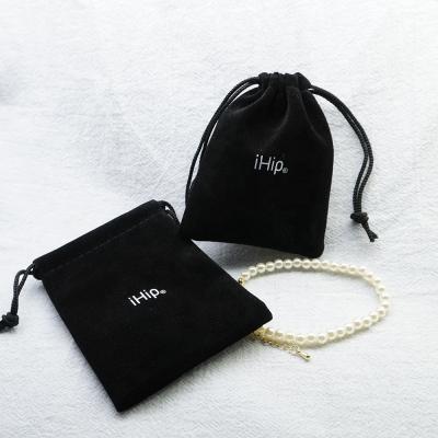 China Eco-Friendly Custom Logo Screen Printed Suede Small Gift Bag Ring Velvet Jewelry Blue Black Packaging Bags for sale