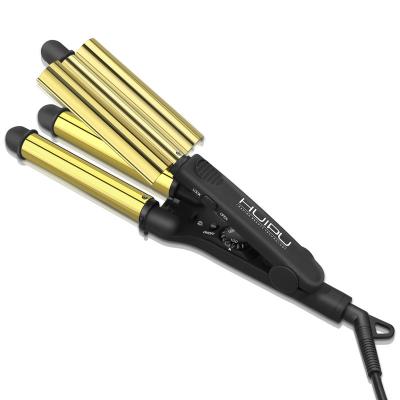 China New Safety Home Use Ceramic Ionic Big Wave Three LCD Automatic Curling Iron With Triple Barrel Hesitate Hair Curler for sale