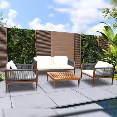 China Outdoor Modern Rope Sofa Modular Garden Furniture Sofa Sets Luxury Outdoor Furniture Classic Wooden Outdoor Weather Furniture for sale