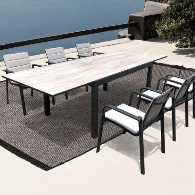 China UV-Protection Garden Restaurant Stretch Table and Chairs Sets Modern Outdoor Patio Leisure Furniture Dining Table Sets for sale