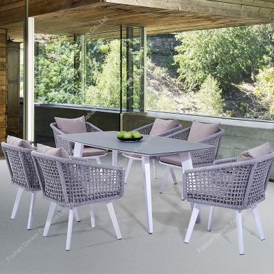 China Outdoor Modern Outdoor Furniture Rattan Wicker Dining Table and Chair Rope Chair Garden Dining Set for sale