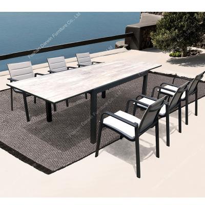 China French Weather Furniture Outdoor Furniture Table Set Aluminum Extendable Dining Table And Chair Set Garden Set for sale