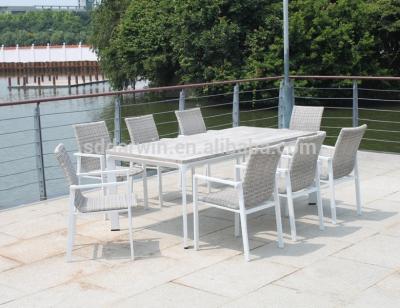 China Outdoor Durable Modern Ceramic Wooden Look Comfortable/Leisure Dining Table and Chair Sets Design for sale