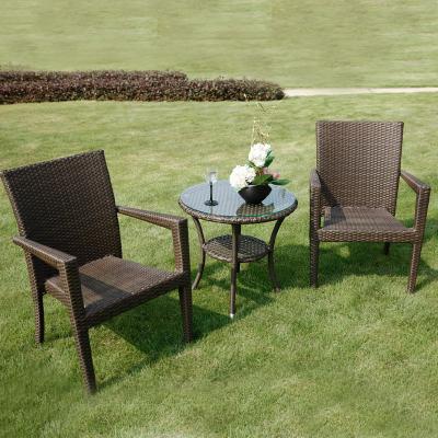 China Durable PE rattan / wicker hotel table and chairs garden outdoor cafe dininig table and chair set for sale