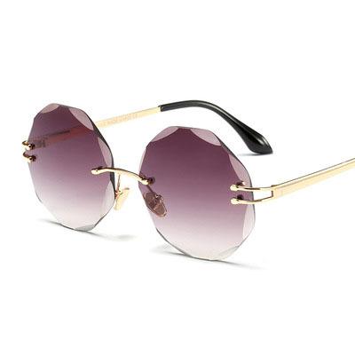 China Fashion Sunglasses Shape Rimless Shades Women Sun Glasses Trendy Metal Round Frame Luxury Brand Oversized Women Sun Glasses 2021 for sale