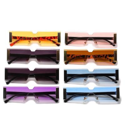 China 2021 Newest Design Shades Fashion Sunglasses Small Rimless Rectangle Lens UV400 One Piece Sunglasses For Women Men for sale