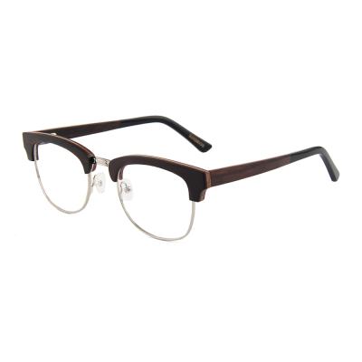 China KingBee 2021 New Wholesale Semi Rim Wooden Frame Glasses Plate Spring Foot Bamboo And Wood Cover Solid Glass Half Frame Bamboo Optical Glasses for sale