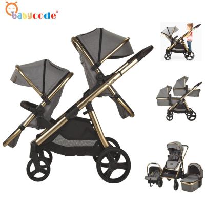 China Luxury Wholesale European Infant Double Carriage Foldable 3 in 1 Twin Baby Stroller for sale