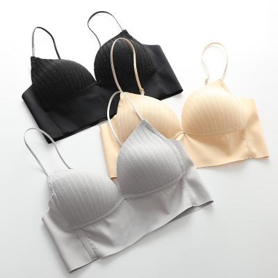 China Breathable Sexy French Strap Adjustable Slim Lingerie Traceless Backless Push Up Bra Solid Color Gather Bralette Bra for sale