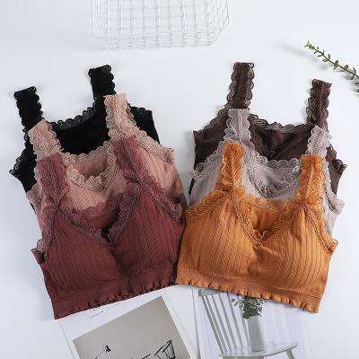 China Seamless Lace Ties Free Gather Sexy Pump V-Neck Camisole Vest Underwear Sports Bra Seamless Wrap Bralette for sale