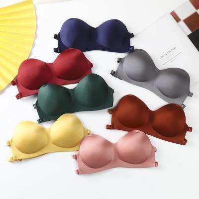 China Strapless Padded Thin Invisible Non-slip Knitted One-Piece One Piece Underwear Solid Color Bandeau Bra Breast Wrap Bralette Tube for sale