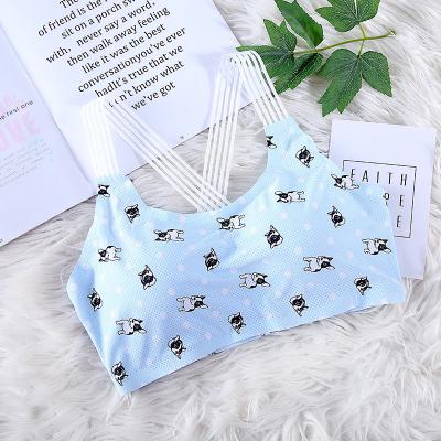 China Girl Breathable Cute Ice Print Cartoon Traceless Silk Lingerie Bottoming Sports Bra Spaghetti Strap Tank Tube Top Cross Bralette Camisole for sale