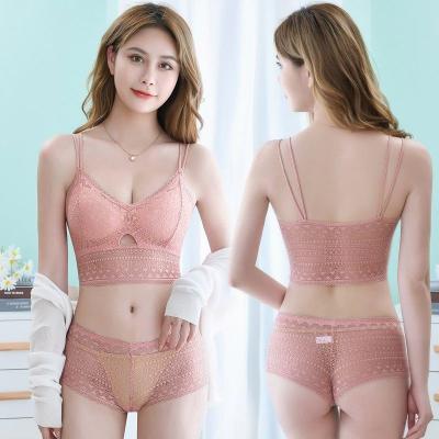 China Women's Breathable Wireless Lace Protection Removable Tube Tops Bra Soft Underwear Thin Back Cup Bra Set Beautiful for sale