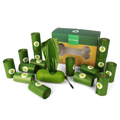 China Eco-friendly Wholesale Biodegradable Green Cat Dog Garbage Bag 16 Rolls Pet Poop Bag Dispenser Set for sale