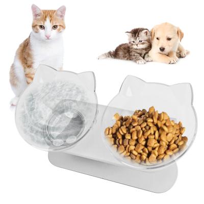 China Dogs Pets Cat Bowls Double Easy-cleaning Cats Protector Doubles Cat Ears Shape Cervical Non-slip Transparent Conductive Pet for sale