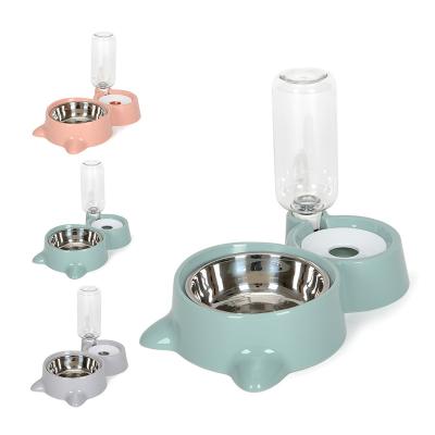 China Fashionable Double Dog Cat Bowls, Detachable Stainless Steel Pet Water and Food Bowl Set with Automatic Water Dispenser Bottle for sale