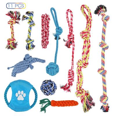 China Sustainable Durable Cotton 11PCS Rope Pet Cat Dog Clean Teeth Play Pet Chew Toy for sale