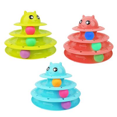 China Cats Cat Product New Arrival Game Detachable Tray Colorful Track Tower Interactive Cat Toy with Three Colorful Balls for sale