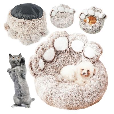 China Paw Shape Luxury Cat Dog Plush Pet Bed Breathable Washable Soft Comfortable Cushion With Anti-skid Bottom for sale