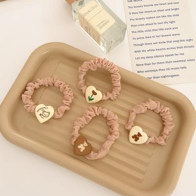 China FanYue New Love Heart Bear Shape Lovely Fancy Girls Women Pony Hair Scrunchies Handmade Chiffon Floral Cute Scrunchies Easy Tails for sale