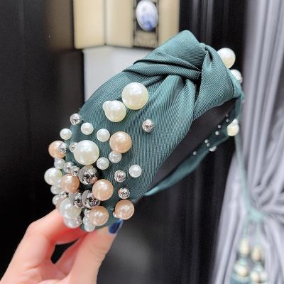 China FanYue Easy Custom 6CM Width Ins Fashion Hair Bands For Women Beads Princess Hair Band Pearl Headband Hair Accessories for sale