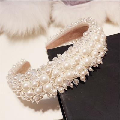 China FanYue Easy Custom Fashion Bridal Hair Accessories Beads Luxury Crown Hairband Women Baroque Crystal Hair Band Headbands With Pearls for sale