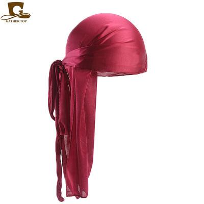 China 2021 new arrival multifunctional durags faux silk fabric solid color turban hat pirate hat wholesale custom made chemo hat for sale