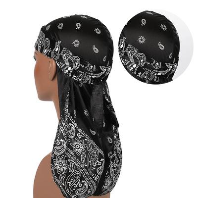 China 2021 new arrival multifunctional wholesale custom amoeba pirate silk durags hat with long tail silky satin durags for sale