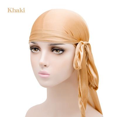 China Wholesale Custom Bandana 2021 Satin Hat Long Tail Elastic Head Hat Multifunctional Pirate Silky Durag for sale