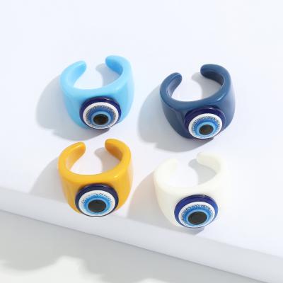 China 2021 Fairy accessories woman easy adjust evil eye ring fashion ns acrylic resin cute creative evil eye rings wholesale for sale