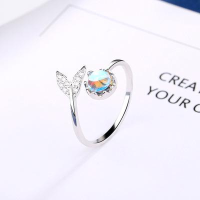 China Easy Ring AAA 925 Fairy Zircon Mermaid Moonstone Mermaid Women's Accessories Gemstone Luxury Elegant High End Open Rings 925 Sterling Silver for sale