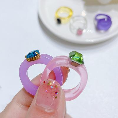 China 2021 Hot Sale 18MM Resin Easy Resin Ring Wholesale Custom Ins Style Candy Color Jelly Ring Gemstone Resin Ring for sale