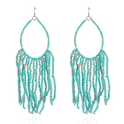 China 2021 Bohemian Ethnic Fashionable High Quality Beaded Tassel Earrings Easy Tassel Earrings Bead Earring Tassel Girls for sale